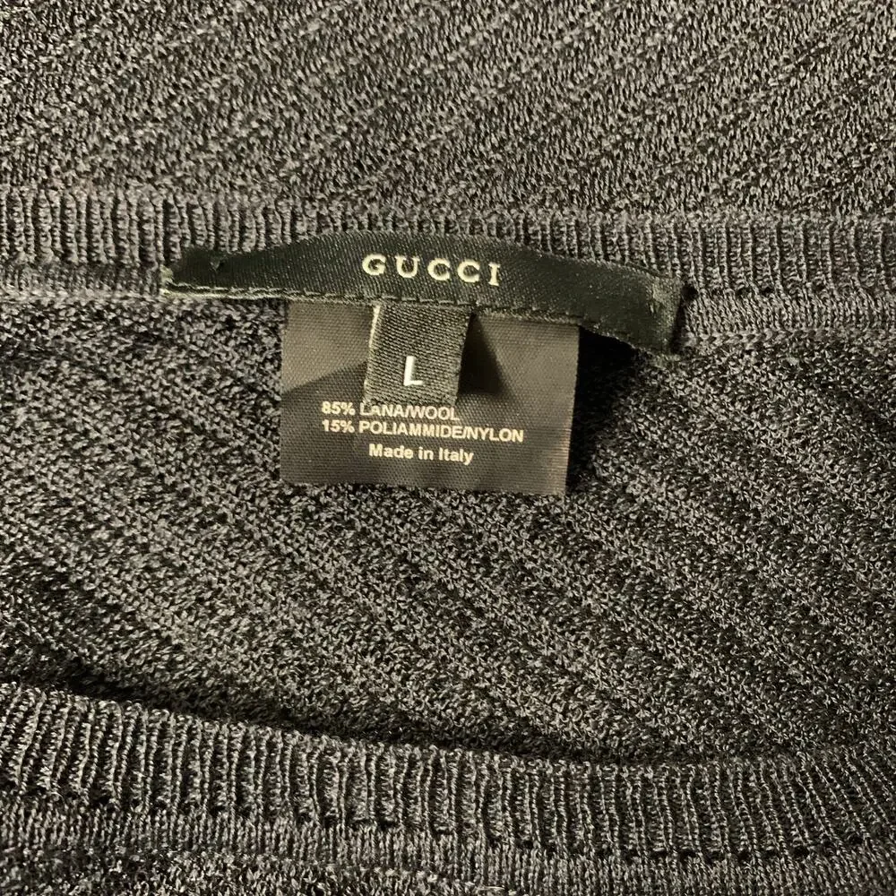 GUCCI Size L Black Diagonal Stripe Wool Blend Sheer Pullover